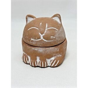 Cat Kitty Feline Candle Trinket Holder Clay Terra Cotta Collectible Ceramic
